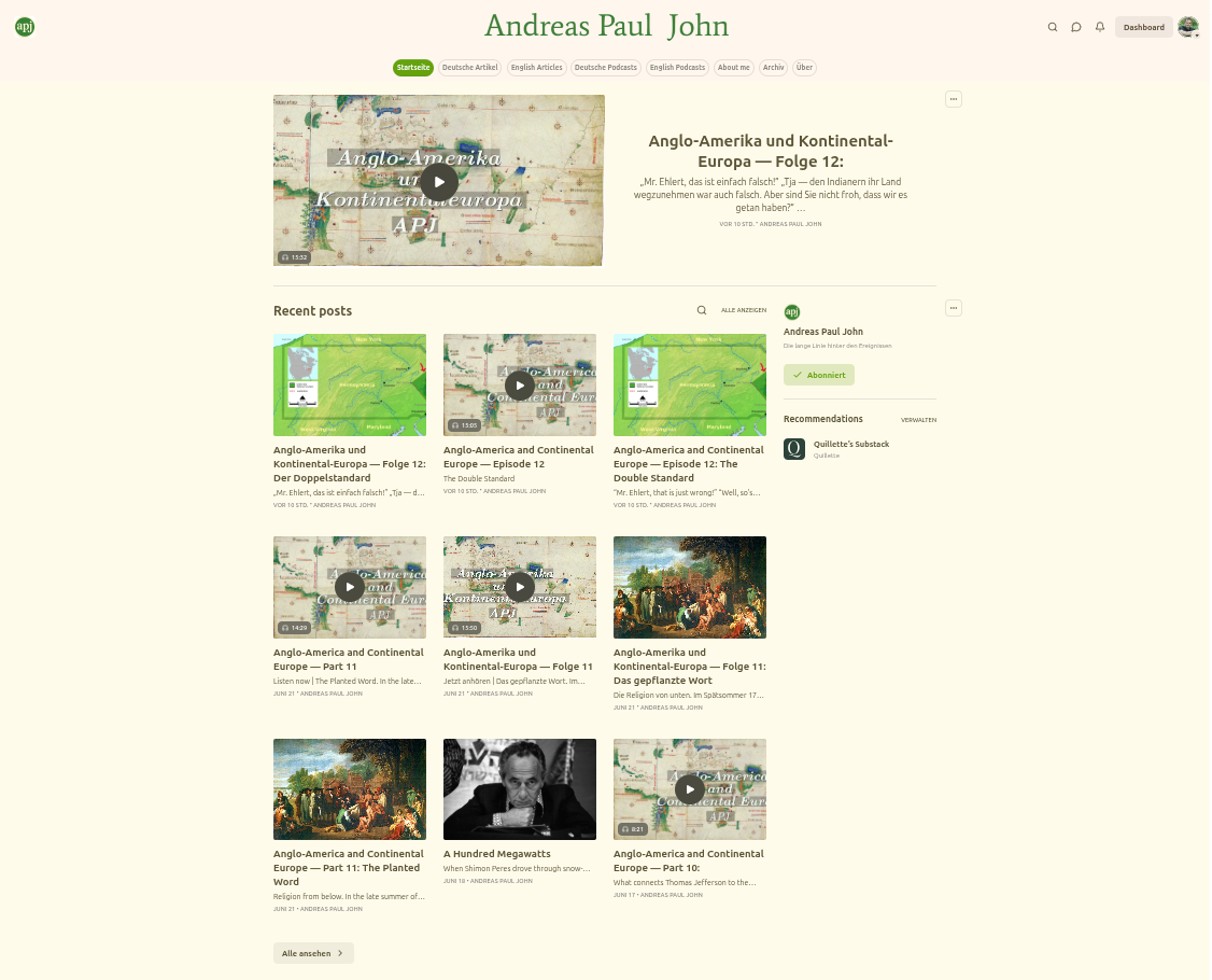Substack-Startseite von Andreas Paul John